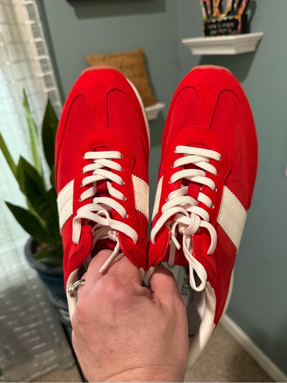 Steve Madden Red and White Low-Top Sneaker Allie Red